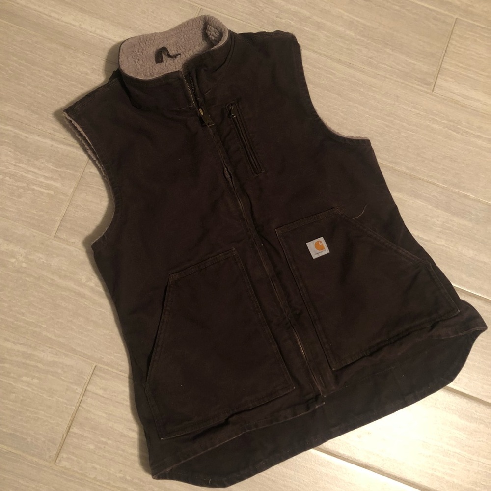Carhartt Brown Sherpa Lined Vest Women Small 4-6)